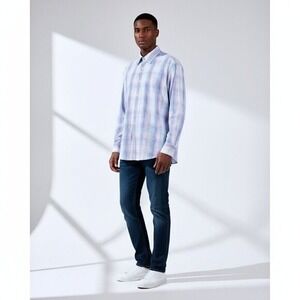 NWOT Equilibrio Checker Stripes‎ Long Sleeve Button Down Shirt Men XL